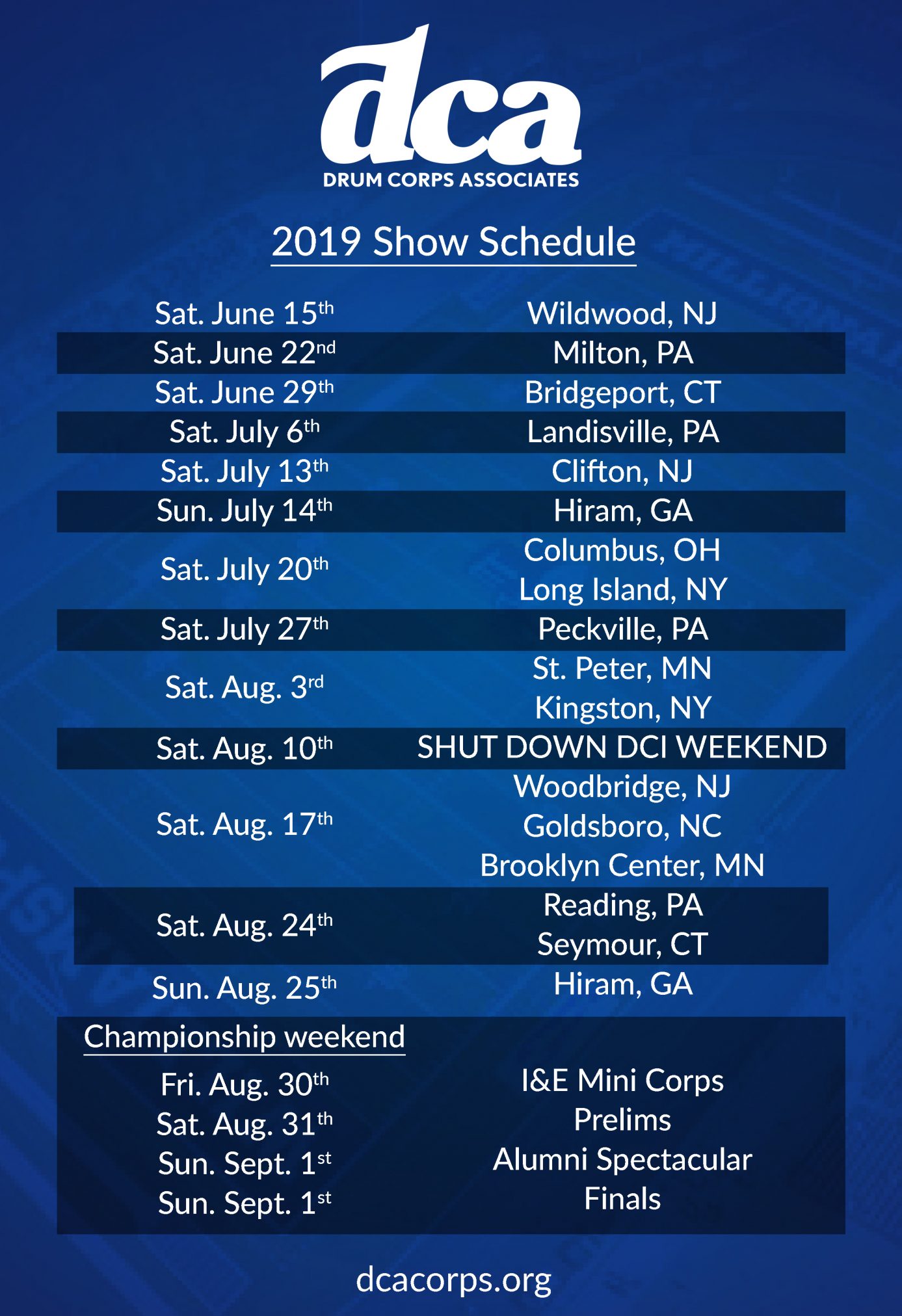 2019 DCA Schedule