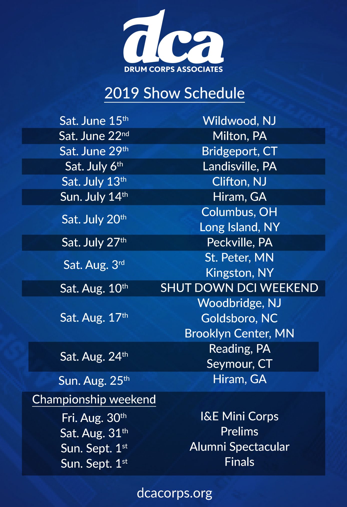 2019 Drum Corps Associates Tour Schedule Drum and Bugle Corps