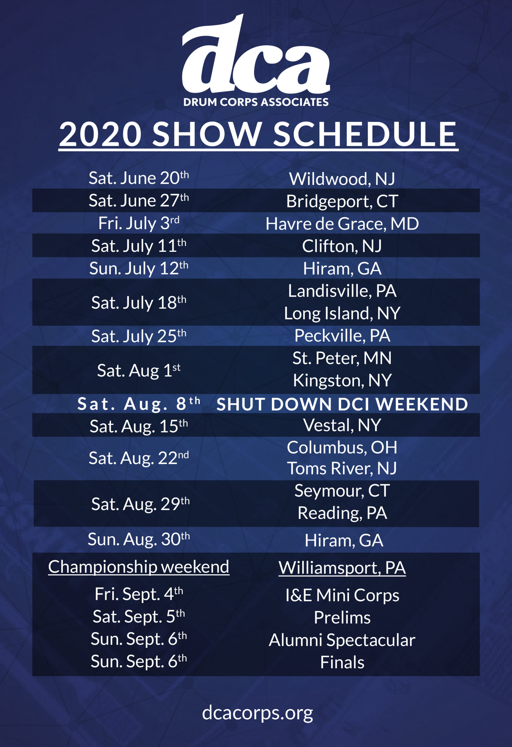 2020 DCA Schedule